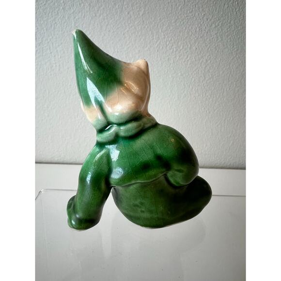 Vintage Green Pixie Elf Shelf Sitter Ceramic Figurine Knee Hugger - Picture 4 of 9